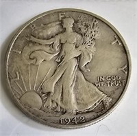 1942 S Walking Liberty Silver Half Dollar Coin