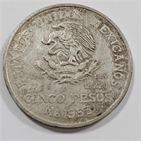 1953 Mexico 5 Pesos Silver Coin.