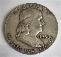 1959 D Franklin Silver Half Dollar Coin
