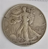 1941 Walking Liberty Silver Half Dollar Coin