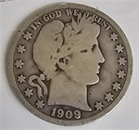 1909 O Barber Silver Half Dollar Coin