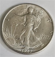 AU/UNC 1943 S Walking Liberty Silver Half Dollar