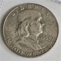 1954 D Franklin Silver Half Dollar Coin