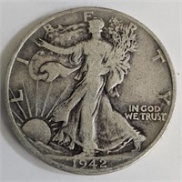 1942 D Walking Liberty Silver Half Dollar Coin