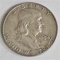 1954 D Franklin Silver Half Dollar Coin