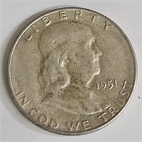 1951 S Franklin Silver Half Dollar Coin