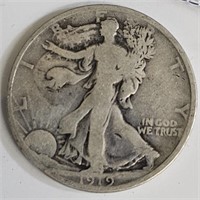 1919 D Walking Liberty Silver Half Dollar Coin