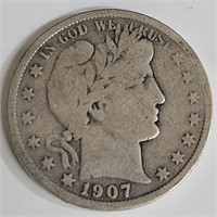 1907 S Barber Silver Half Dollar Coin