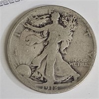 1918 Walking Liberty Silver Half Dollar Coin