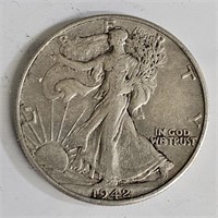 1942 D Walking Liberty Silver Half Dollar Coin