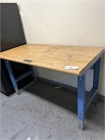 INDUSTRIAL WORK TABLE WITH  WOOD TOP IRON BASE