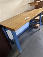 INDUSTRIAL  WORK TABLE W/ WOOD TOP IRON BASE