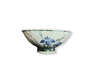 Vintage Japanese Matcha Bowl - Blue Floral Pattern