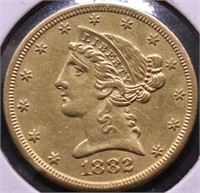 1882 S GOLD HALF EAGLE AU