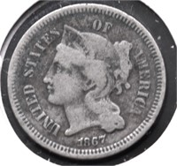 1867 3 CENT PIECE VG