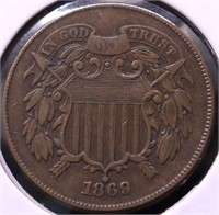 1869 TWO CENT PIECE XF PQ