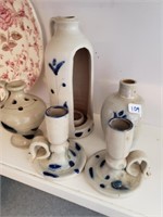 (5) POTTERY CANDLESTICKS AND BUD VASE