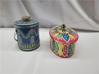 Lot of Two Vintage metal Tin Containers