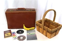 7Pcs. Morton Salt Leather Briefcase, Mkt. Basket++