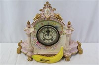 1891 Ansonia "Royal Bonn" Pink Porc. Mantle Clock