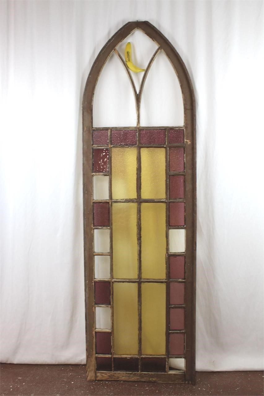 Vintage Stained Glass Arched Church Door