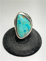 Large Sterling "Barse" Turquoise Ring 22 Gr S-7.5