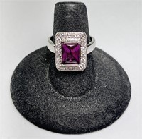Sterling Purple Sapphire/CZ Ring 5 Gr Size 7