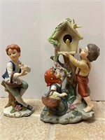 Capodimonte Hand Painted Children At The Birdhouse