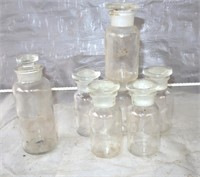 6 Pyrex apotchecary jars +1 not Pyrex