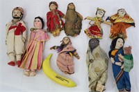 9 Vtg. Bejeweled Hand-Made Dolls from India