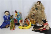 7Vtg. Sequined Dolls & SIGNED Figurines from India