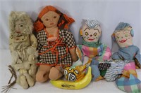 6 Vtg. Hand-Made Eskimo, Clown, Fabric Dolls+++
