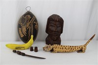 Vtg. Wood Hand-Carved Artwork, African, Jamaican+
