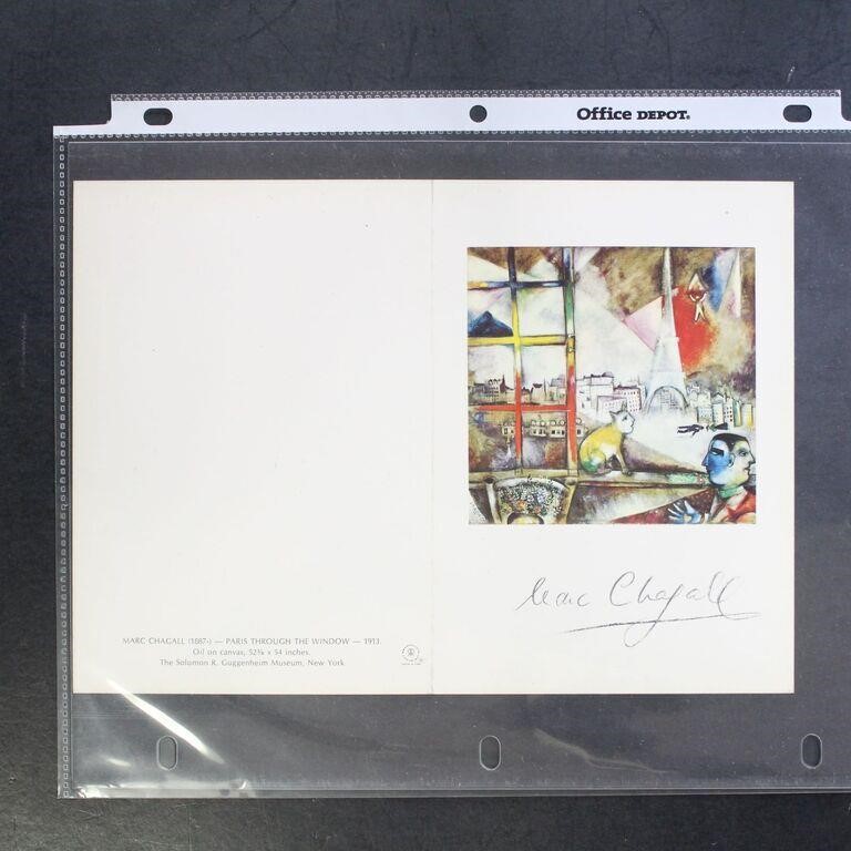 Marc Chagal autograph on a reproduced image of "Pa