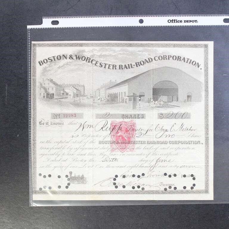 Stock Certificate, June 6 1867, Boston and