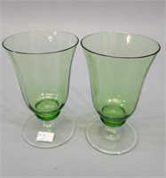 2 Very Fine Green Glass Wine Glasses
