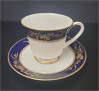 Noritake Gold Cobalt Blue Teacup & Saucer