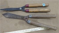 2 Vintage Hedge Clippers oak handled