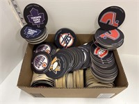 Box full of hockey Trivia cardboard coasters