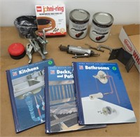 Lot: Paint, Repair books, Air tool, puller, wall