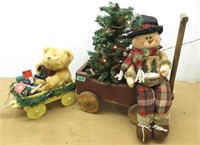 Adorable Christmas Bear Wagon & Snowman Tree Wagon