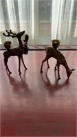 Two Brass Reindeer Candleholders