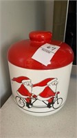 Vintage Santas on bicycles canister with lid- 7