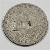 1852 United States Silver 3 Cent coin