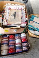 Box of Quilting Books, Flat of Ribbon, Basket of