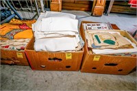 (3) Boxes of Linens, Blankets, Quilt Tops, Quilt