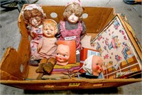 (3) Vintage Dolls, (7) Vintage Doll Hangars, Child