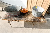 Wooden Bench with Iron Legs and (2) Galvanized