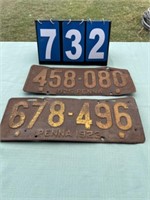 (2) 1923 & 1925 PA License Plates