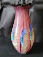 15" Purple & Red Art Glass Vase